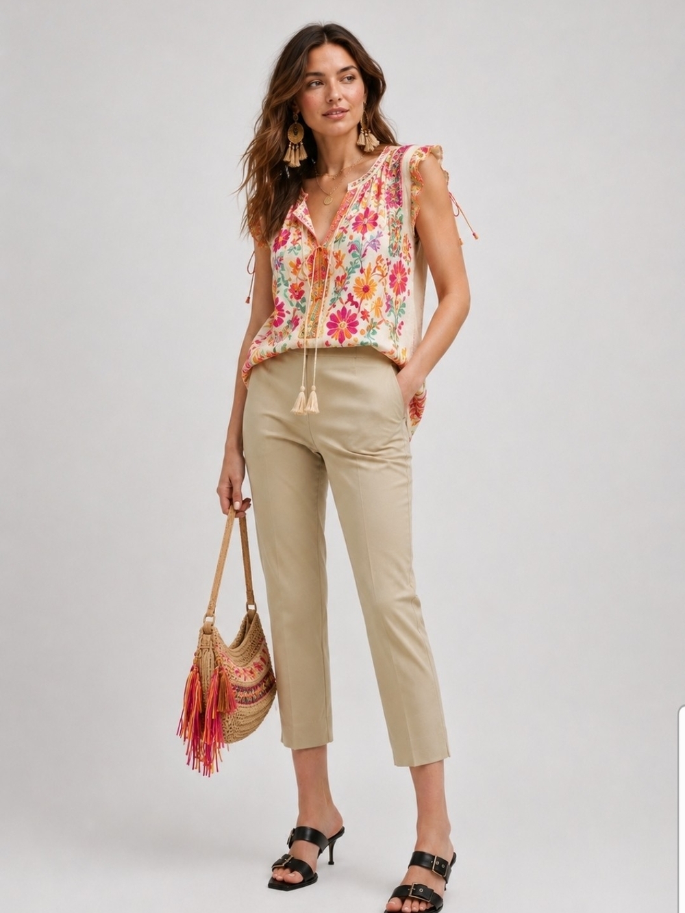 Lafayette 148 New York Khaki Cropped Stretch Pants